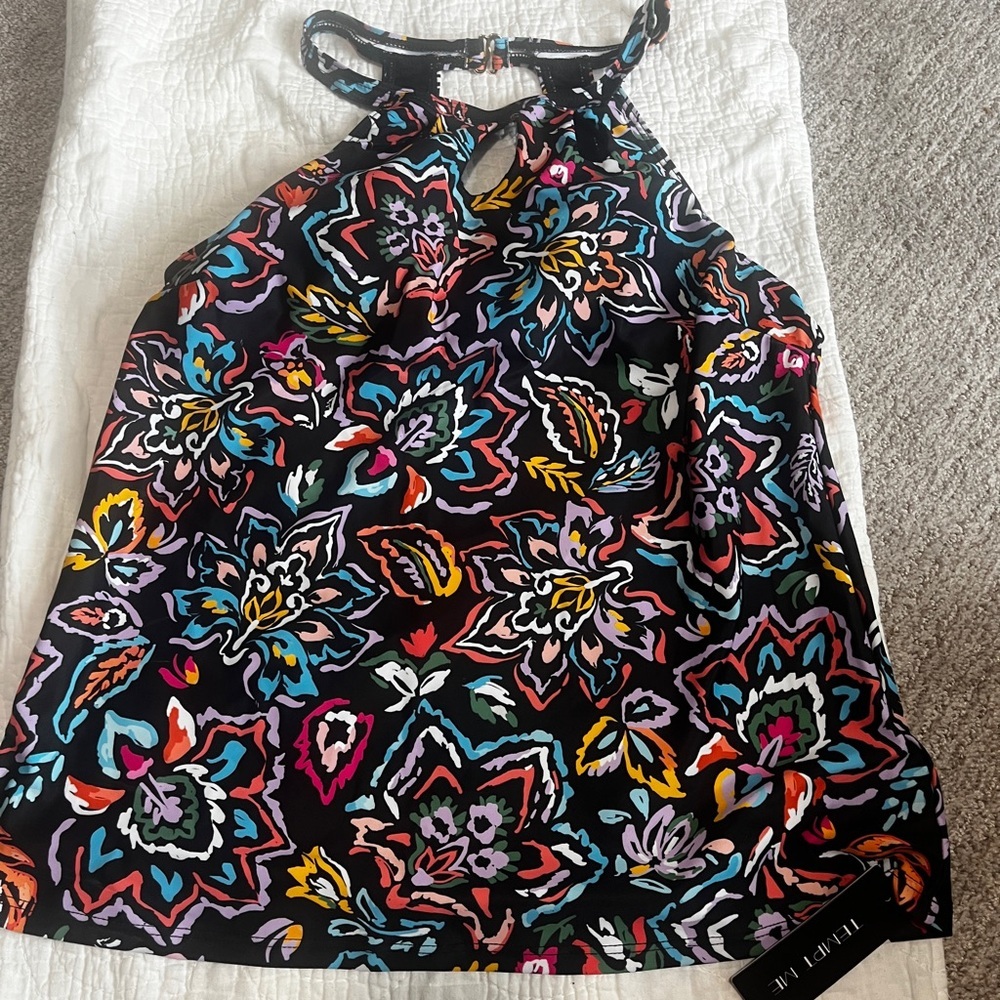 Tempt Me Colorful Paisley High Neck Tankini Top Backless  Key Hole Top Only L - Picture 8 of 9